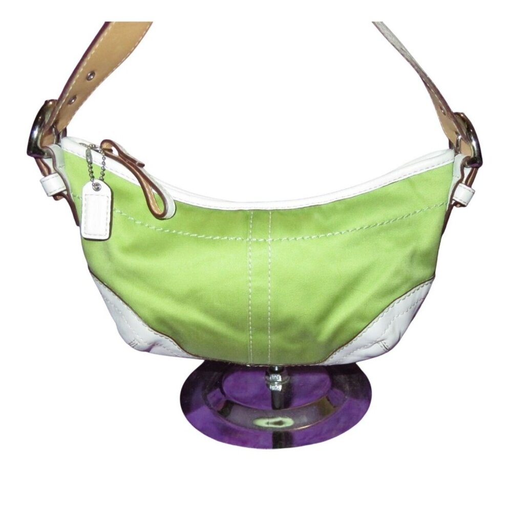 Coach 2005 Vintage Soho White Leather & Green Sateen Shoulder Bag